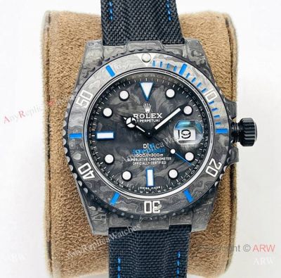 Swiss Replica Rolex DIW Submariner All Carbon Black & Blue Watch Fabric Leather Strap